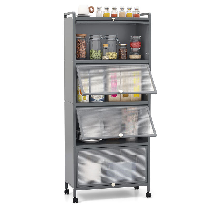 5-Tier Kitchen Baker’s Rack with Flip-Up PC Doors and Open Storage Shelves