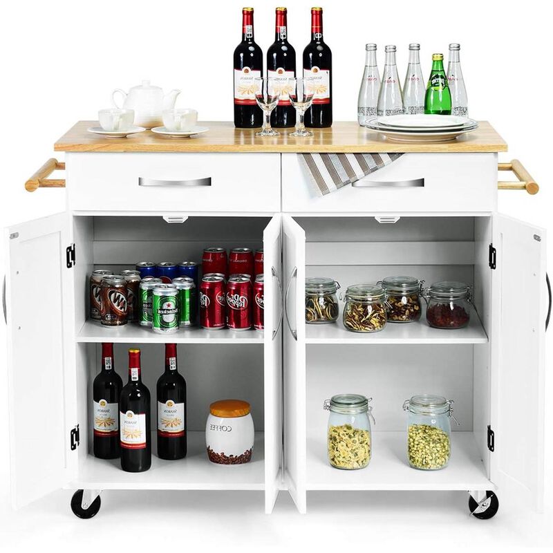 Kitchen Cart Island with Top, 2 Drawers, and Bottom Storage Cabinet for Efficient Kitchen Organization