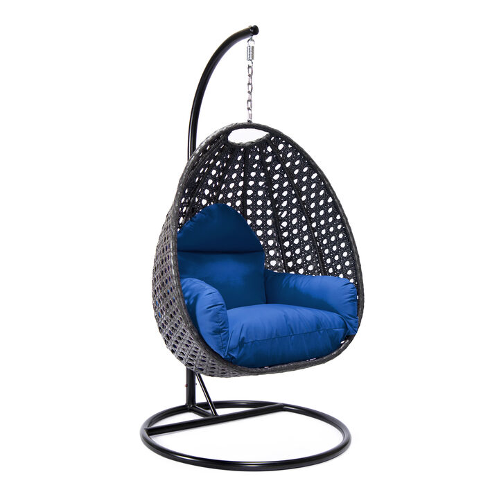 LeisureMod Charcoal Wicker Hanging Egg Swing Chair with Cushion