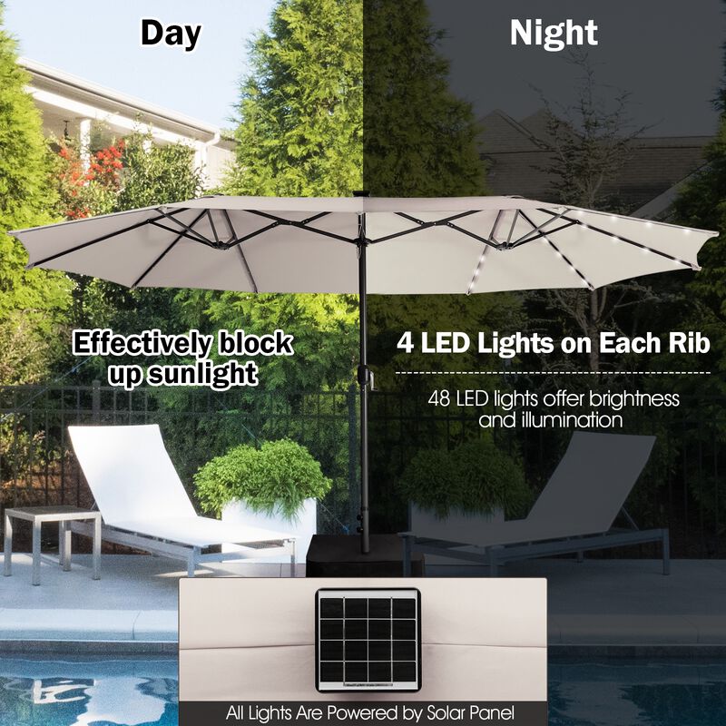Solar LED Patio Umbrella with 48 Lights for Backyard Deck and Garden Use