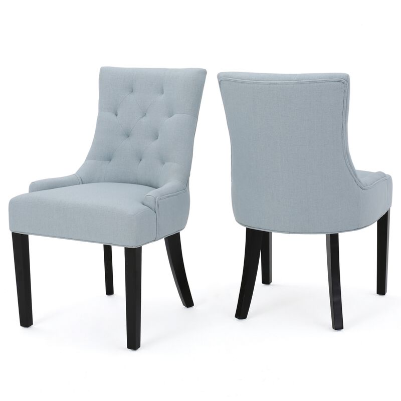 Chen Dining Chair Set of 2, Espresso Wood, Light Blue Button Tufted image number 0