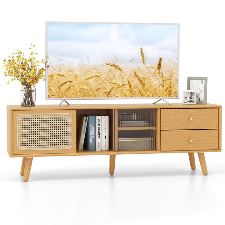 Bamboo TV Stand for TV up to 65 Inch-Natural