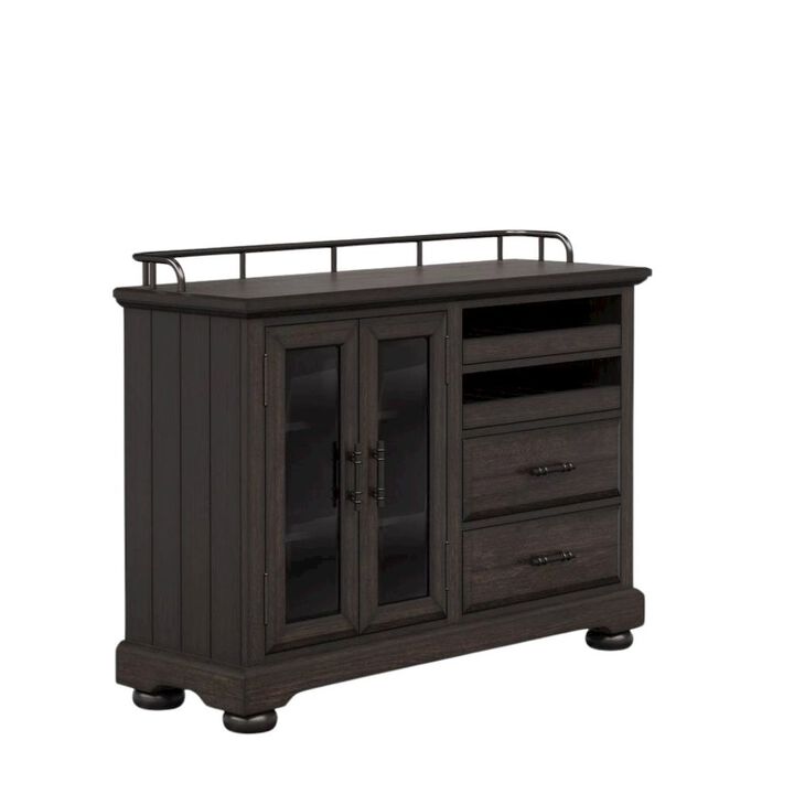 FurniFact Brown Credenza with Storage &ndash; Sideboard Buffet Cabinet with Glass Doors