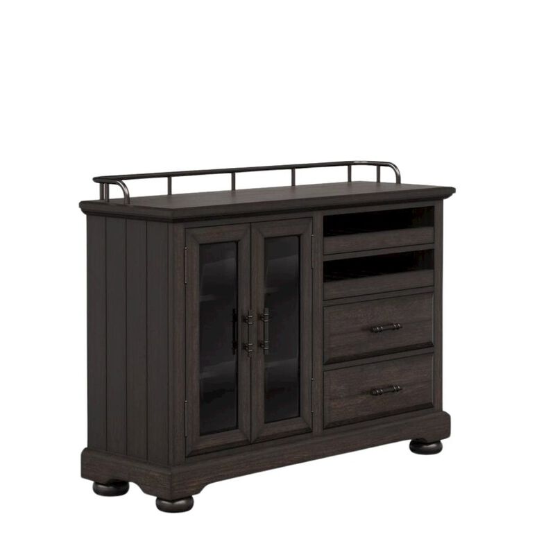 FurniFact Brown Credenza with Storage &ndash; Sideboard Buffet Cabinet with Glass Doors image number 0