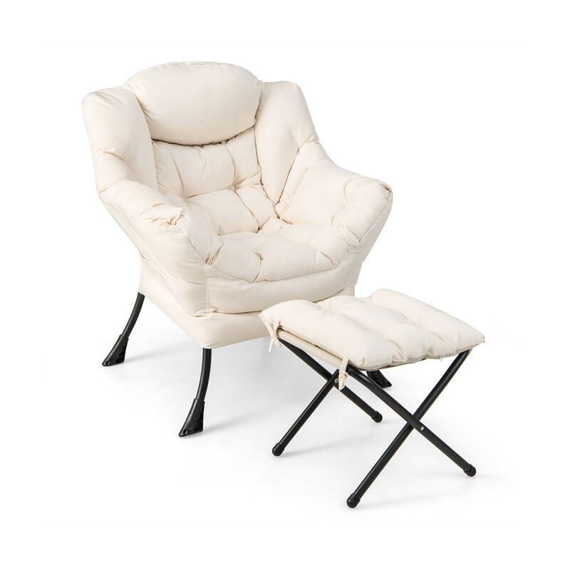 Modern Accent Sofa Chair with Folding Footrest and Side Pocket