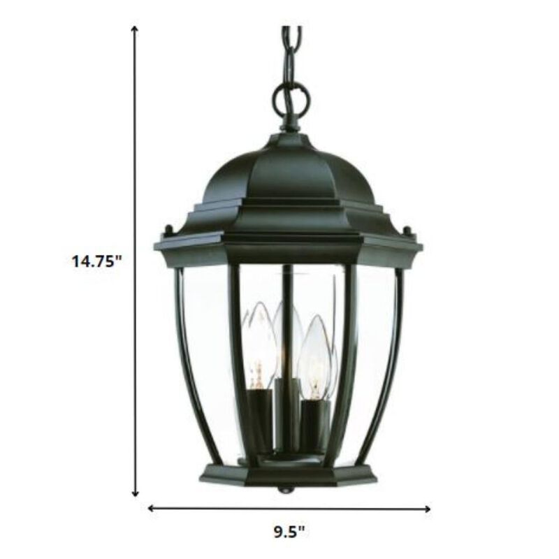 Hivvago Three Light Matte Black Wide Lantern Hanging Light