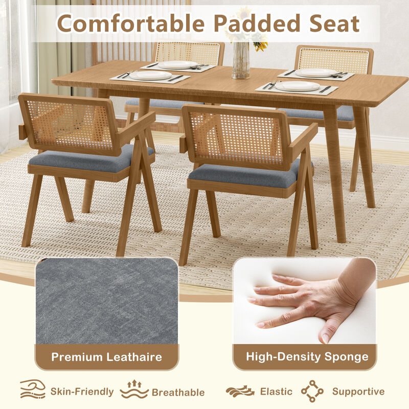 Coastal Style Rattan Accent Chairs with Cushions and Rubber Wood Legs, Set of 2