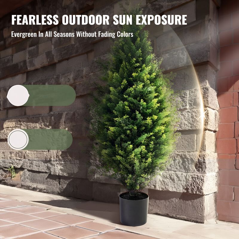Set of 2 Artificial Cedar Topiary Trees UV Rated Faux Evergreen Plants for Indoor Outdoor-Green image number 5