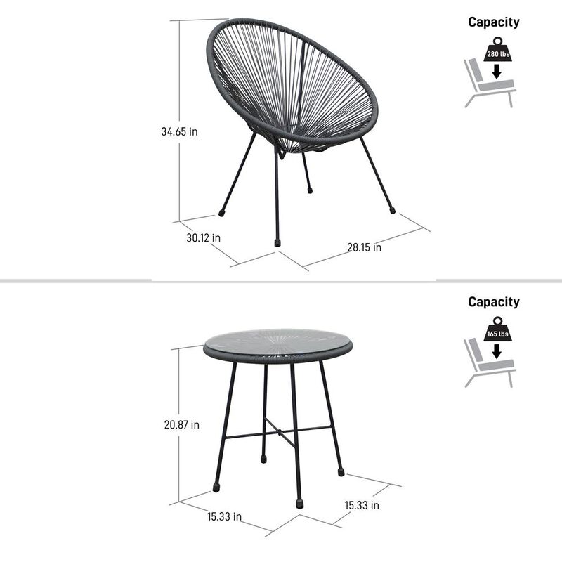 DUKAP Sassio 3 piece Conversation Patio Set - Black