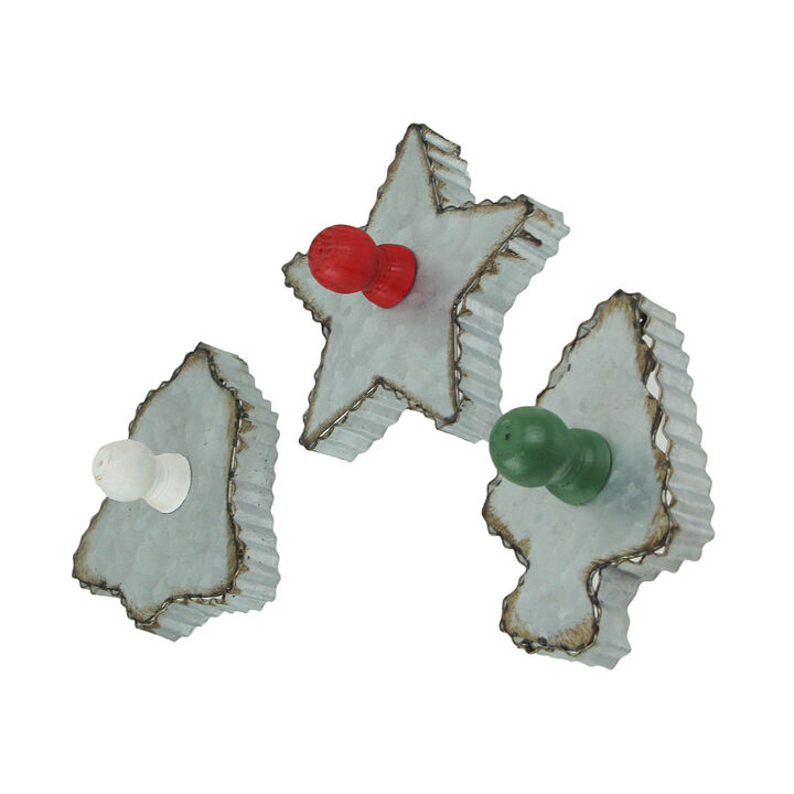 Set of 3 Oversized Galvanized Zinc Finish Holiday Christmas Cookie Cutter Wall Hooks - Perfect for Adding a Festive and Unique Touch to Your Kitchen Space