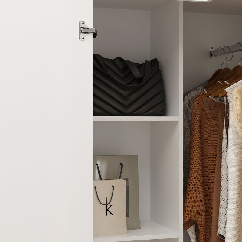 FUFU&GAGA  Tall Corner Wardrobe with Adjustable Shelves and Hanging Rod, (35.4" W x 35.4" D x 93.9" H),White