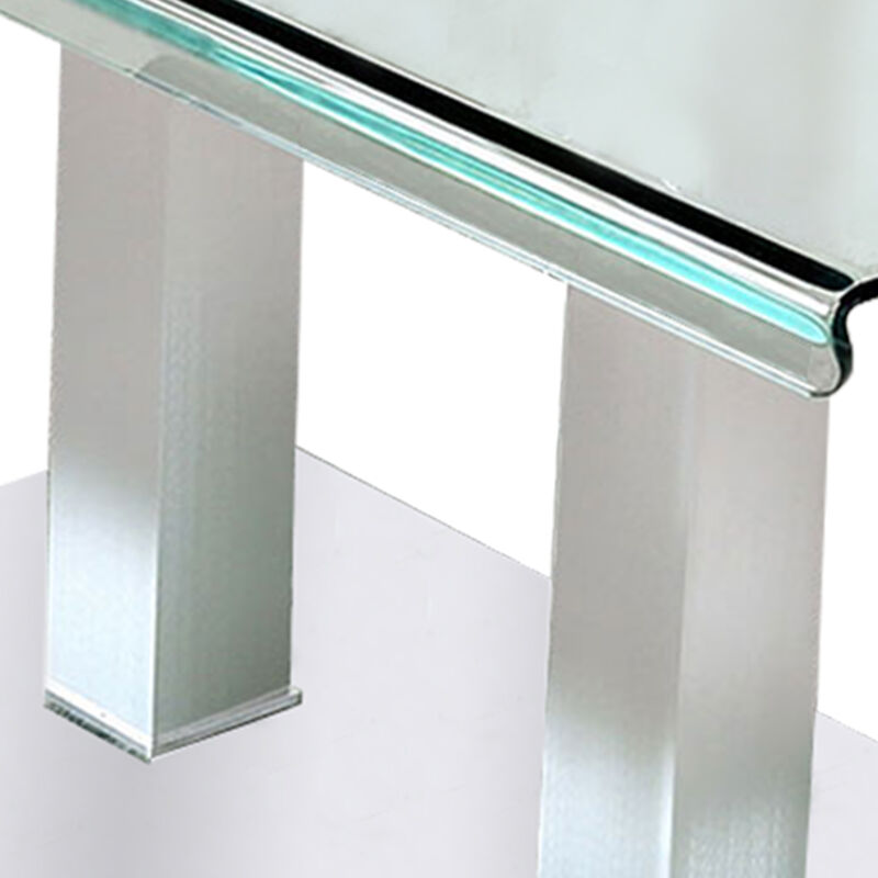 Metal and Glass Dining table with Dual Post Pedestal base, Chrome image number 4