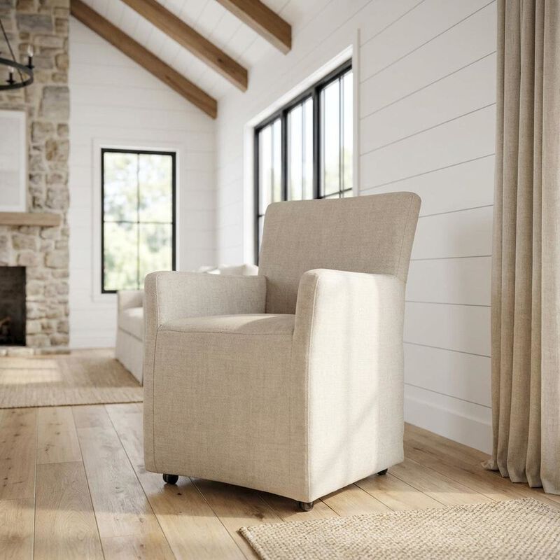 Starlight Canyon Home Linen Upholstered Wheeled Armchair, Modern Accent Chair for Living Room ,Beige image number 4