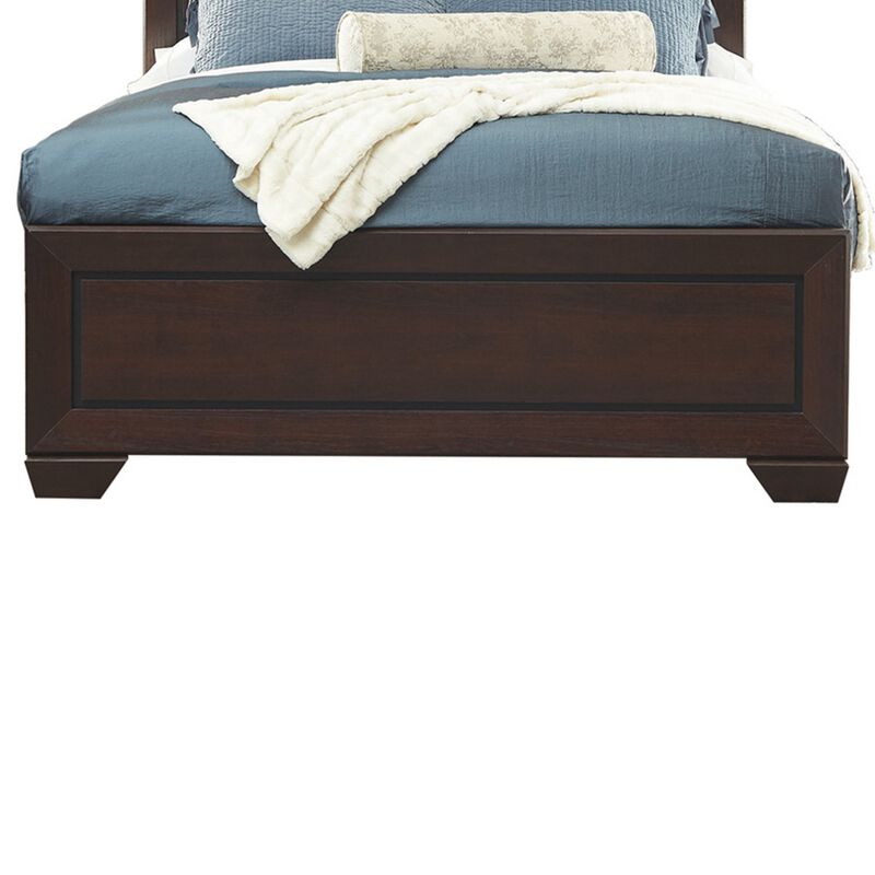 Queen Size Bed with Panel Headboard and Footboard, Cocoa Brown-Benzara