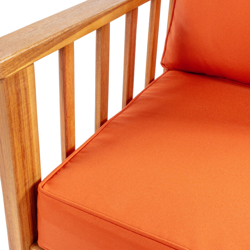 Everly 4-Piece Modern Cottage Acacia Wood Outdoor Patio Set with Cushions and Tropical Decorative Pillows