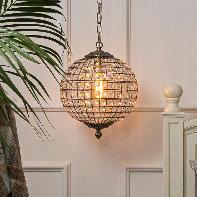 1-Light W12 in. Retro Antique Gold Globe Chandelier Small Crystal Vintage Cage-Style Shade Pendant Light for Kitchen Island image number 1