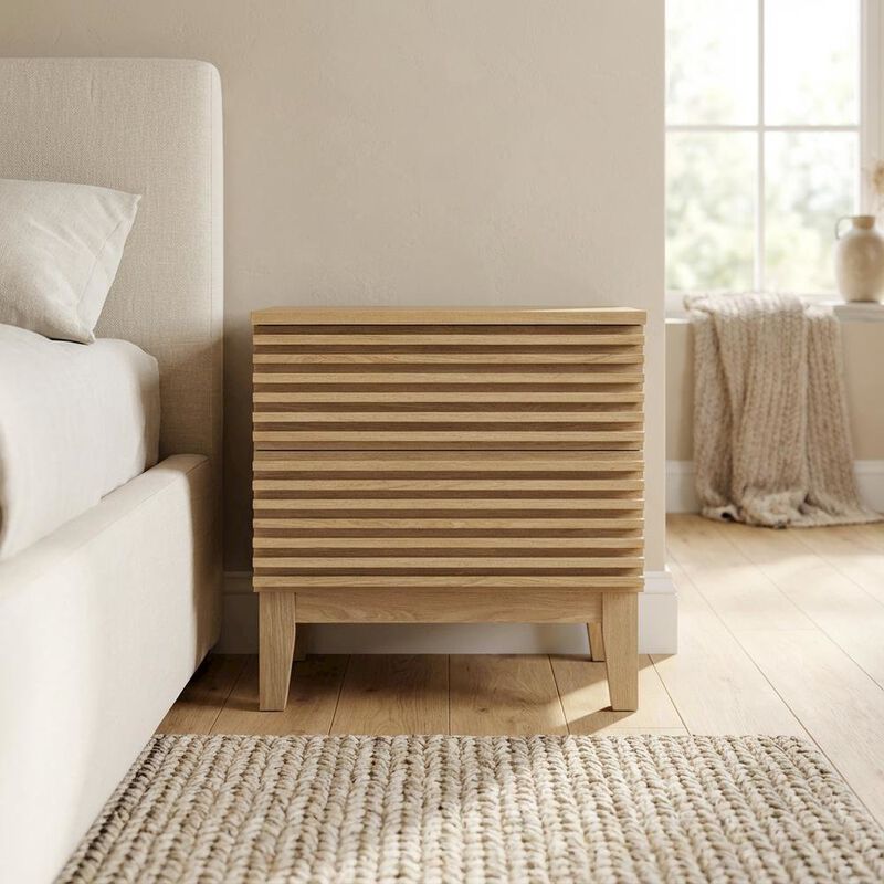 Two-Drawer Nightstand in Brown Modern Finish with Stylish Design image number 2