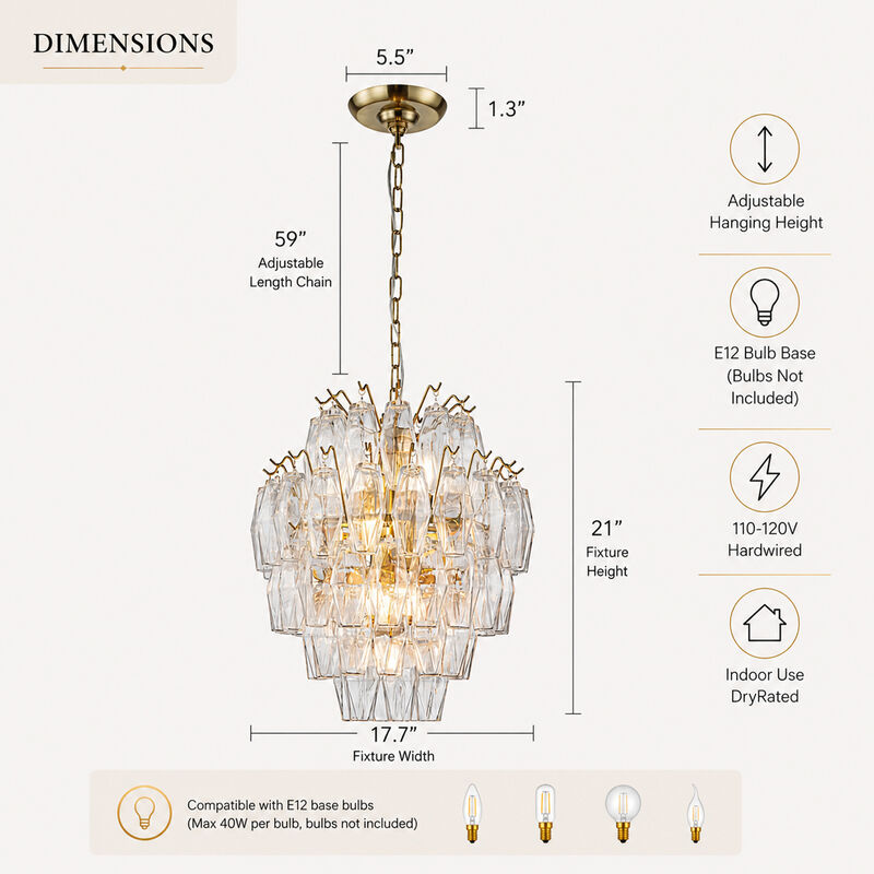 18'' Midcentury Modern Murano Glass Round Chandeliers 6-Light Handblown Glass Pendant Light Fixture Warm Brass Finish For Dining Room Living Room image number 6