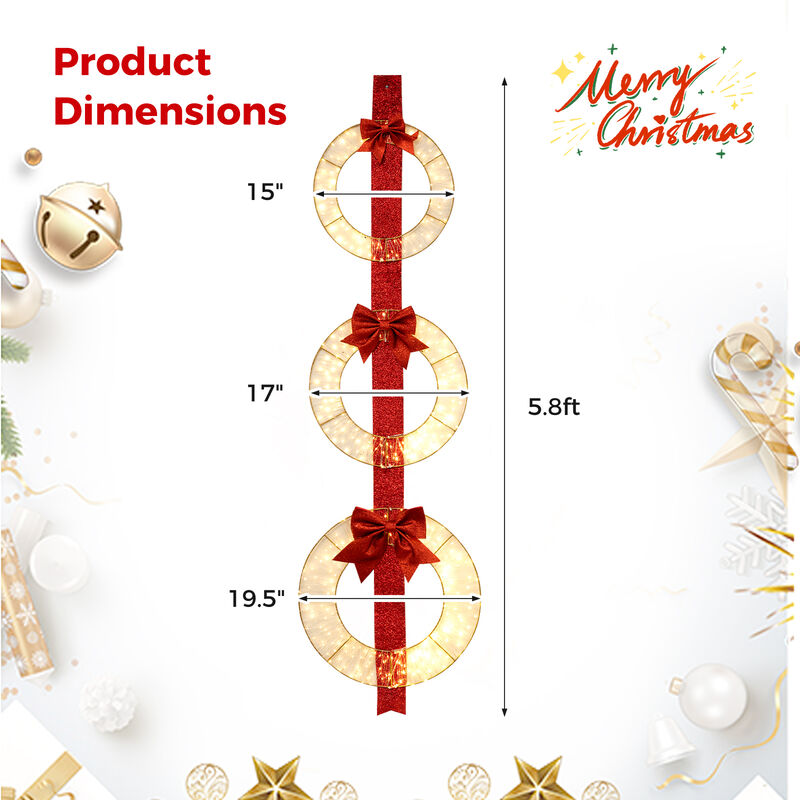 Set of 3 Christmas Lighted Wreaths with Warm White LED Lights and Bows image number 3