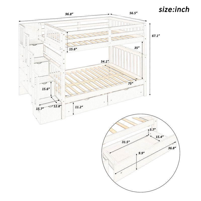 Full Over Full Bunk Bed With Shelves And 6 Storage Drawers image number 2