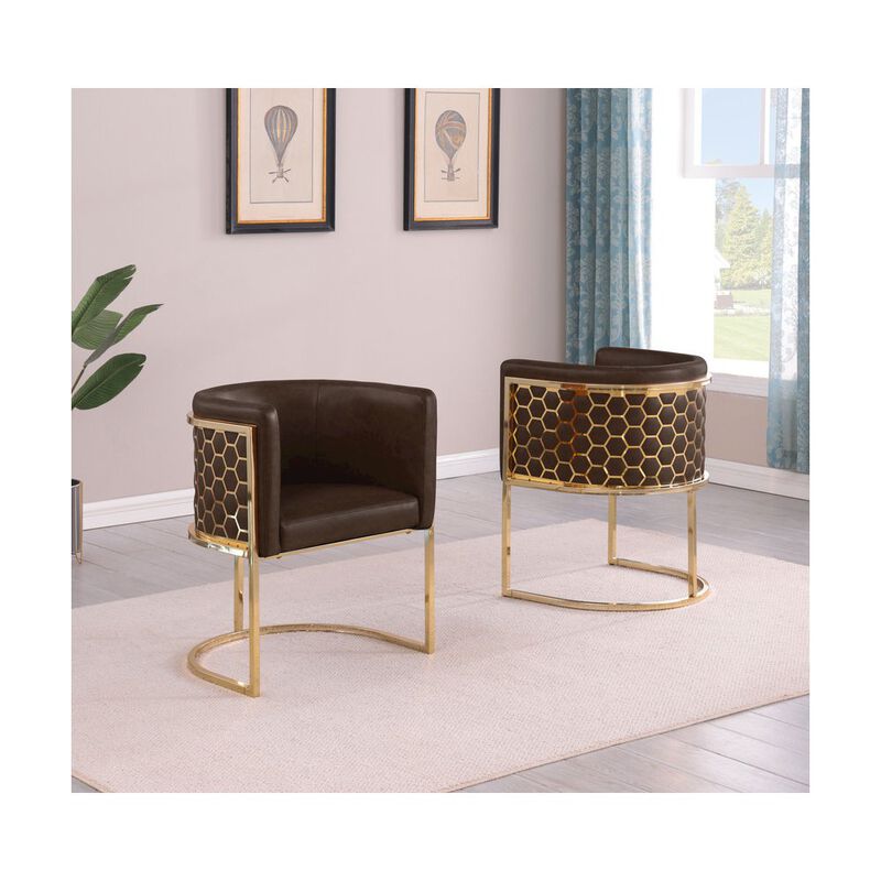 Best Quality Furniture Leather-Aire Side Chairs with Honeycomb Gold Chrome Set of 2 image number 2