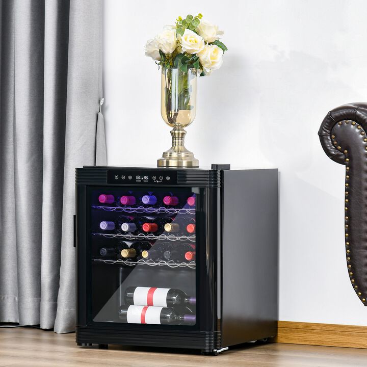 Wine Cooler with 18 Bottle Capacity, Mini Beverage Fridge with Digital Temperature Control, 3 Removable Shelves, Glass Door - Black