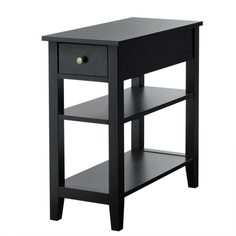 Hivvago 3-Tier Nightstand Bedside Table Sofa Side with Double Shelves Drawer
