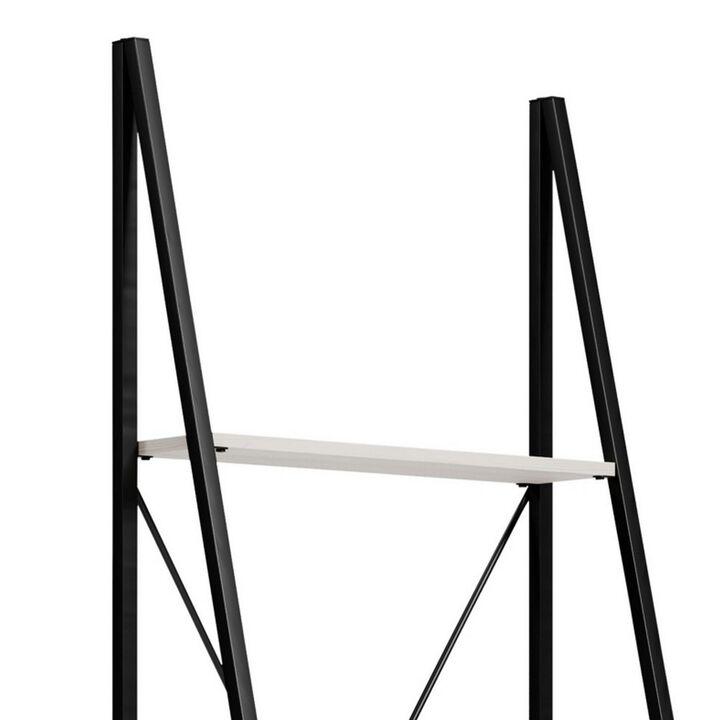 Gem 71 Inch Leaning Bookcase, Angled Ladder Design, Black Metal Frame-Benzara