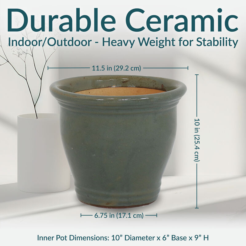 Sunnydaze Set of 2 Studio Glazed Ceramic Planter - 11"