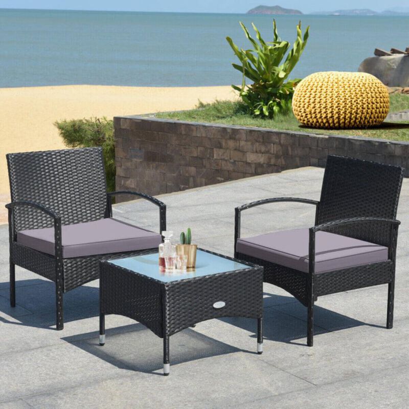 Hivvago 3 Pieces Patio Wicker Rattan Furniture Set with Cushions for Lawn Backyard