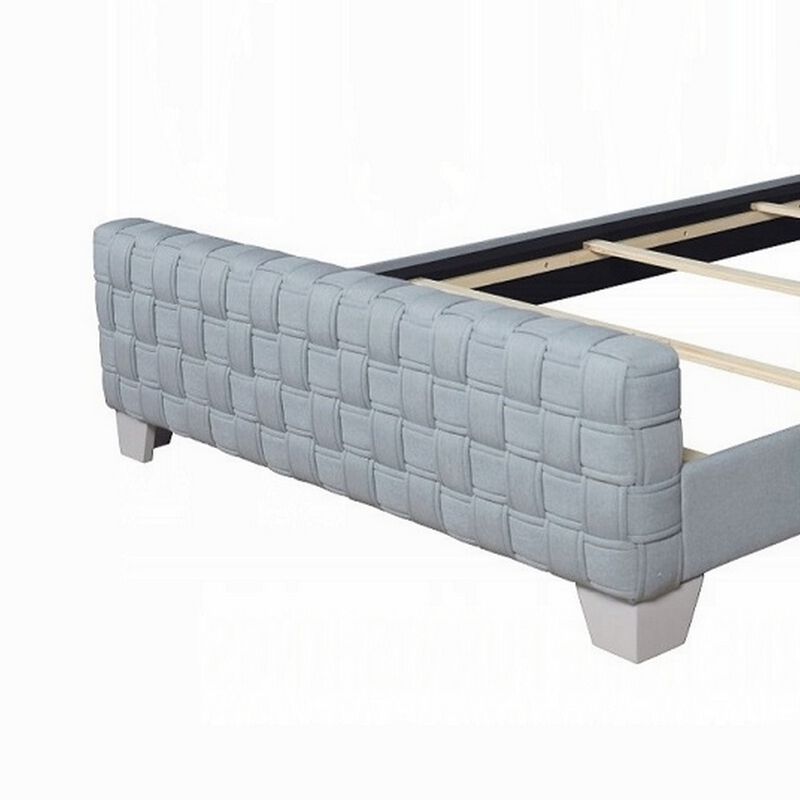 Reah King Size Bed, Light Teal Blue Chenille, Gray Panel Headboard