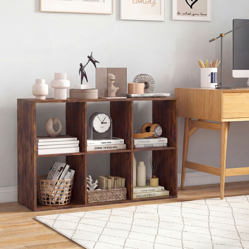 Large 6 Cube Storage Shelf with Back Guardrail for Bedroom image number 1