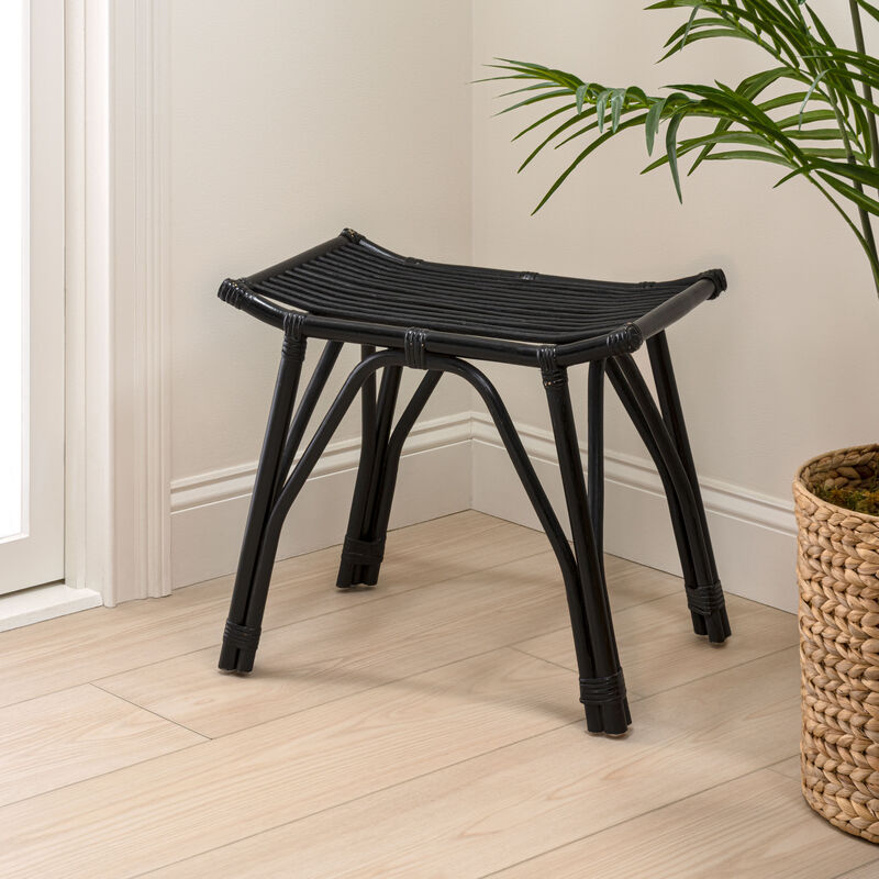Gabriel Modern Bohemian Handcrafted Rattan/Teak Wood Curved Seat Accent Stool image number 1
