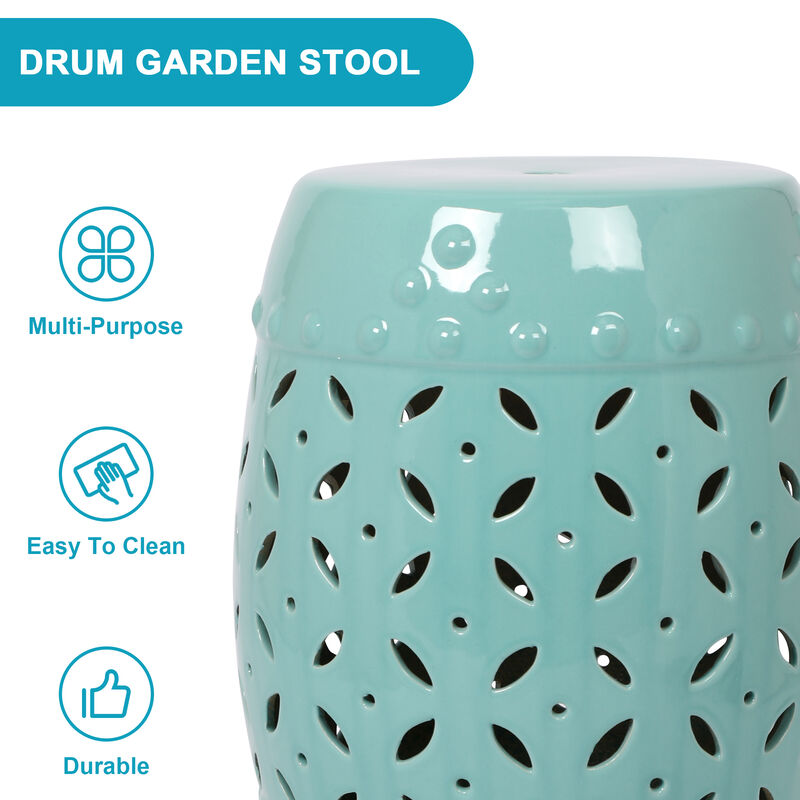 11" x 17" Glazed Ceramic Drum Stool - Indoor/Outdoor Side Table - Accent Garden Stool