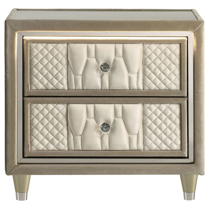 Maren Nightstand with 2 LED Drawers, USB Port, Velvet image number 0