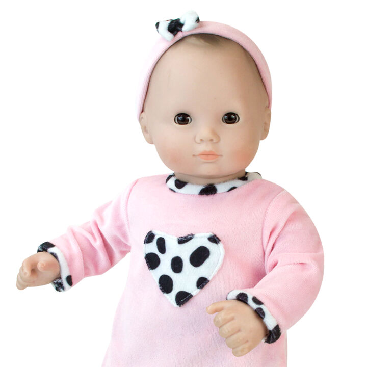 3-Piece Dalmatian Print Outfit for 15" Baby Dolls, Pink/Black/White