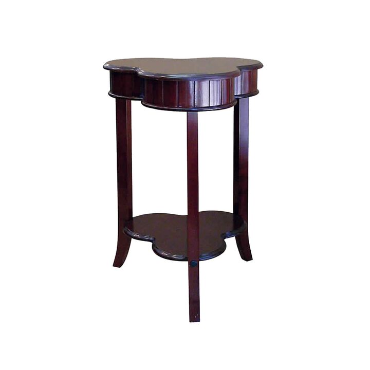 Clover Shaped Wooden End Table with Flared Legs, Cherry Brown-Benzara