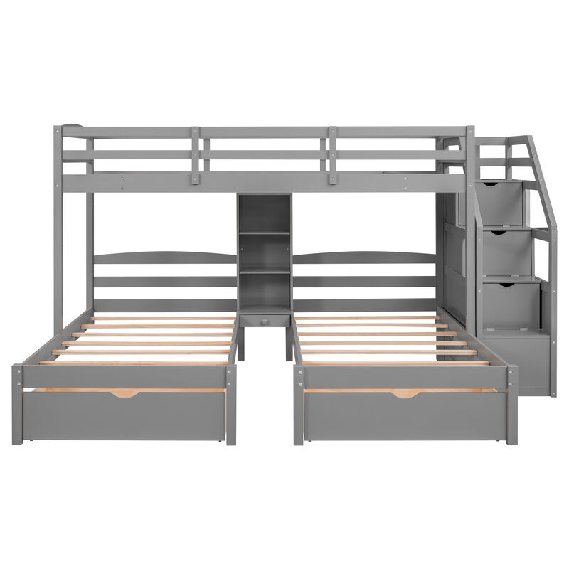 Whisen Twin over Twin Bunk Bed with Drawers, Slide & Shelves, Solid Pine for Kids Bedroom image number 0