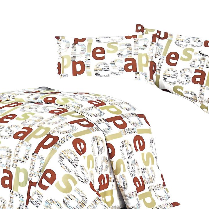 4 Piece Apple Letter Duvet Cover Set 100% Cotton Comfortable Bedroom Bedding Set