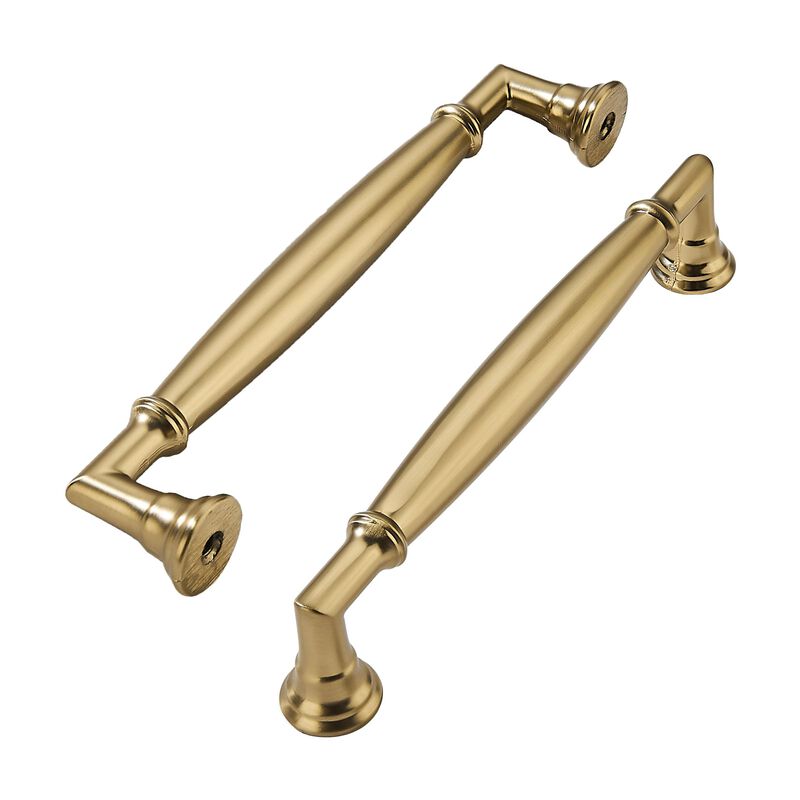 khtumeware 5 Pack 5 Inch(128mm) Brushed Brass Cabinet Pulls Heavy Duty Solid Warm Brass Cabinet Handles Kitchen Brushed Gold Cab