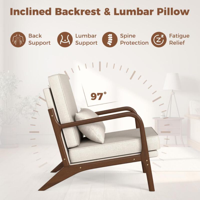 Hivvago Modern Accent Chair with Rubber Wood Armrests and Removable Back