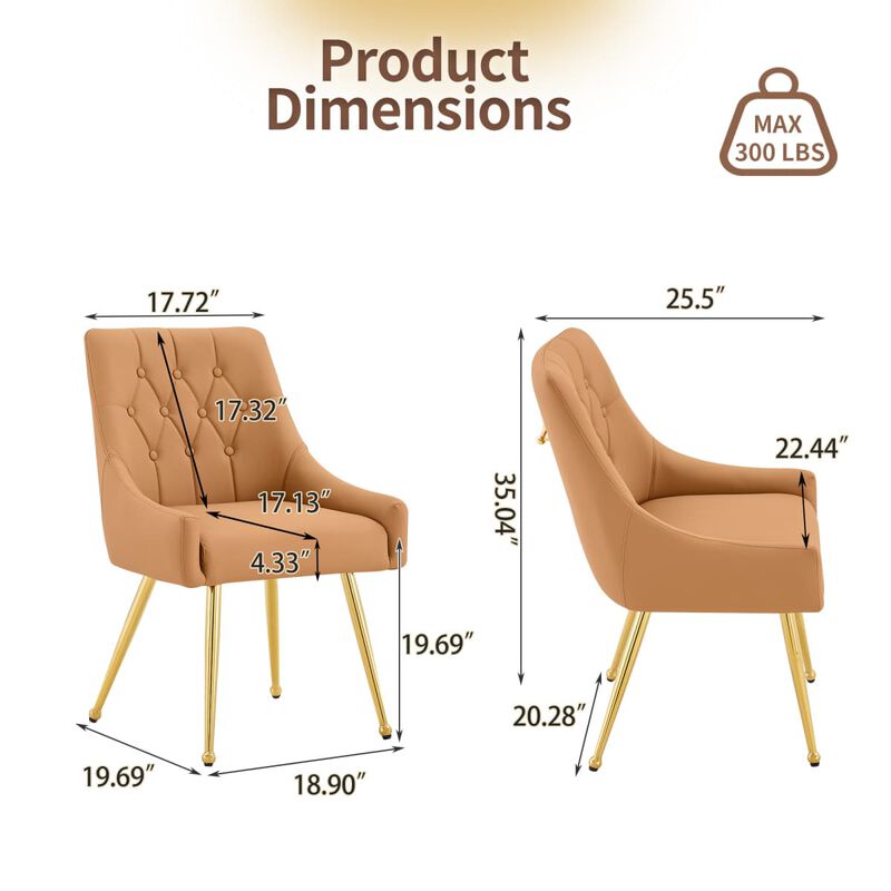 Set of 2 Faux Leather Dining Chairs Diamond Tufted Open Back Side Chairs with Metal Handle Spring and Foam Cushioned Accent Chairs image number 2