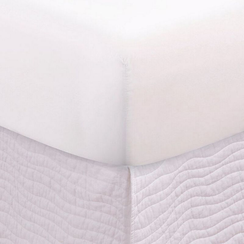 Sima Seashell Quilted Twin Bed Skirt, Cotton Fill, Triple Layered, White - Benzara