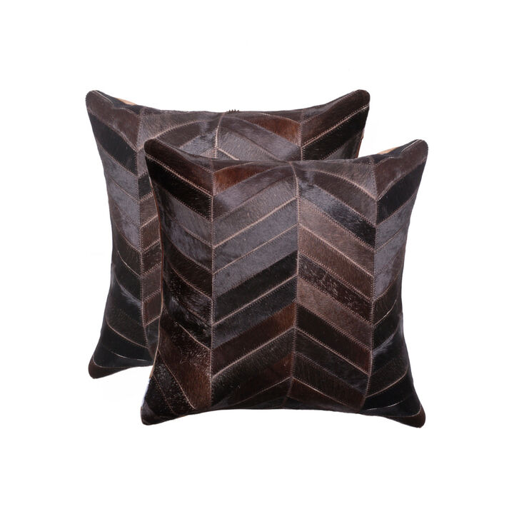 HomeRoots Set of Two 18" Chocolate Chevron Cowhide Throw Pillows