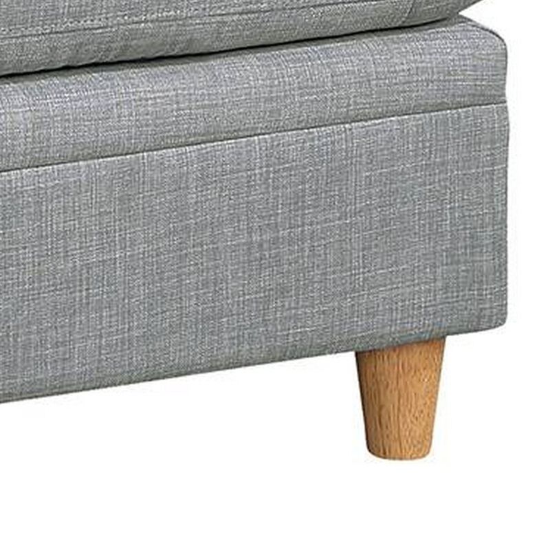 Gimy 37 Inch Ottoman, Cushioned Seat, Gray Dorris Upholstery, Solid Wood - Benzara