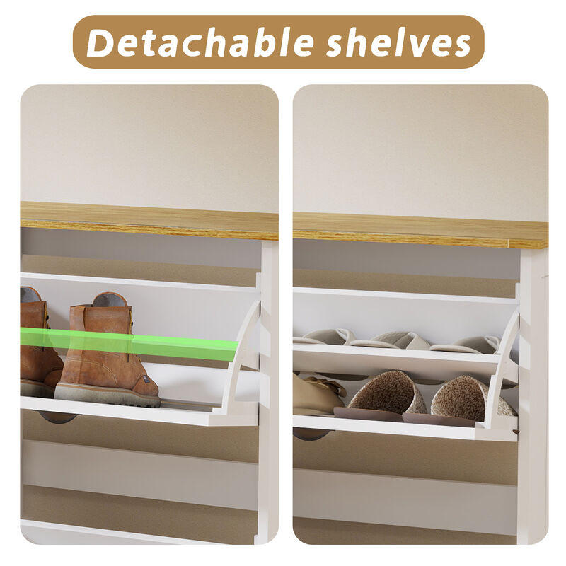 48.22 in. H x 20.86 in. W Antique White Shoe Cabinet with 1 Drawer and 3 Flip Drawers