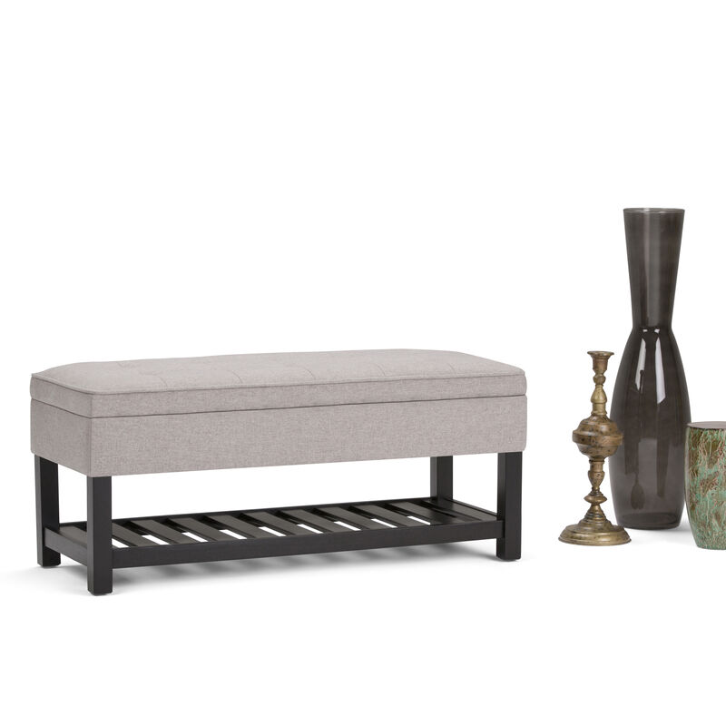 Cosmopolitan 44 inch Wide Transitional Rectangle Storage Ottoman Bench with Open Bottom in Cloud Grey Linen Look Fabric image number 2