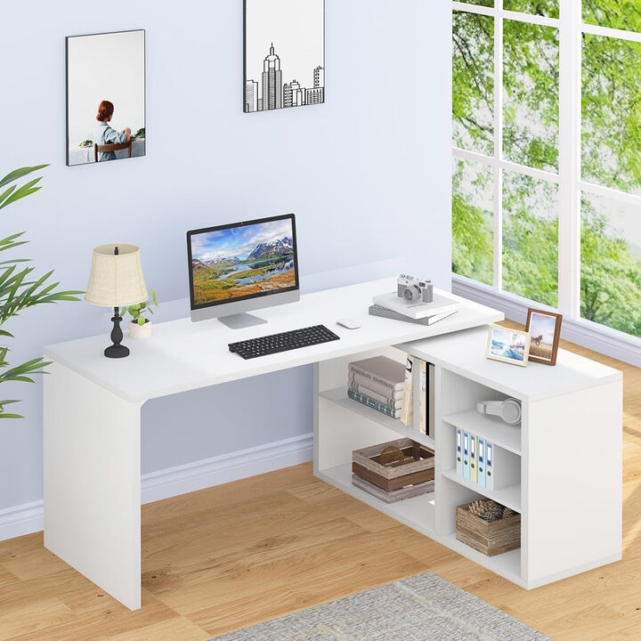Top True Wood L-Shaped Corner Desk with Open Shelves for Home Office