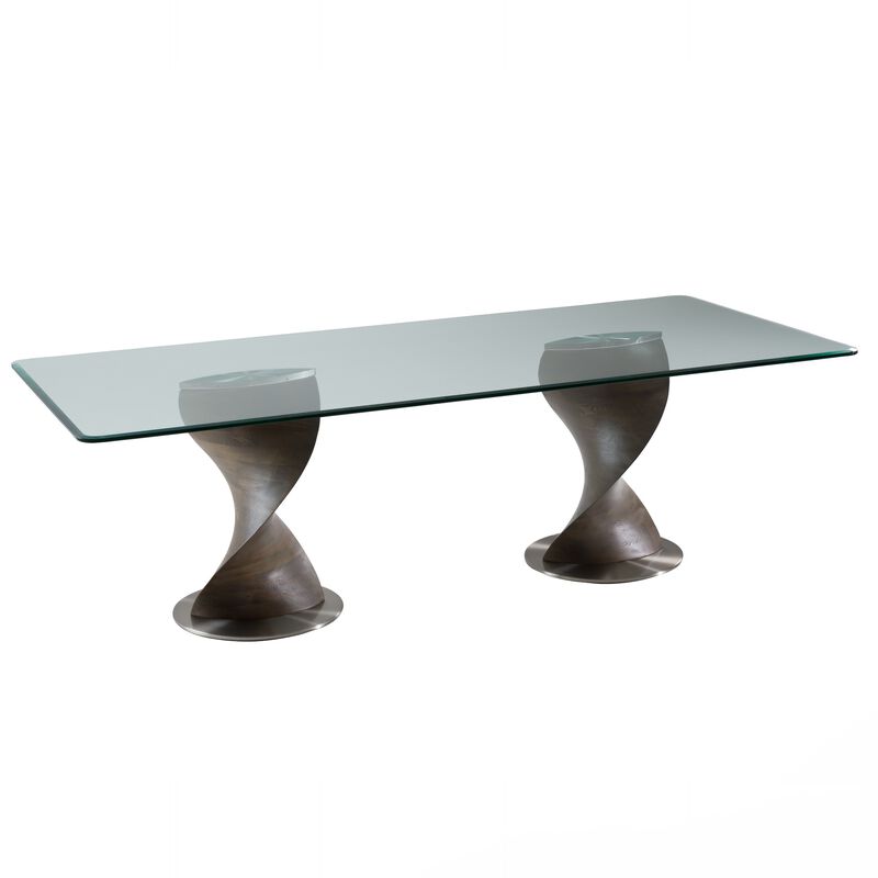 Cid Cleve Dining Table, Gray Wood, 95 Inch Clear Tempered Glass Top image number 0