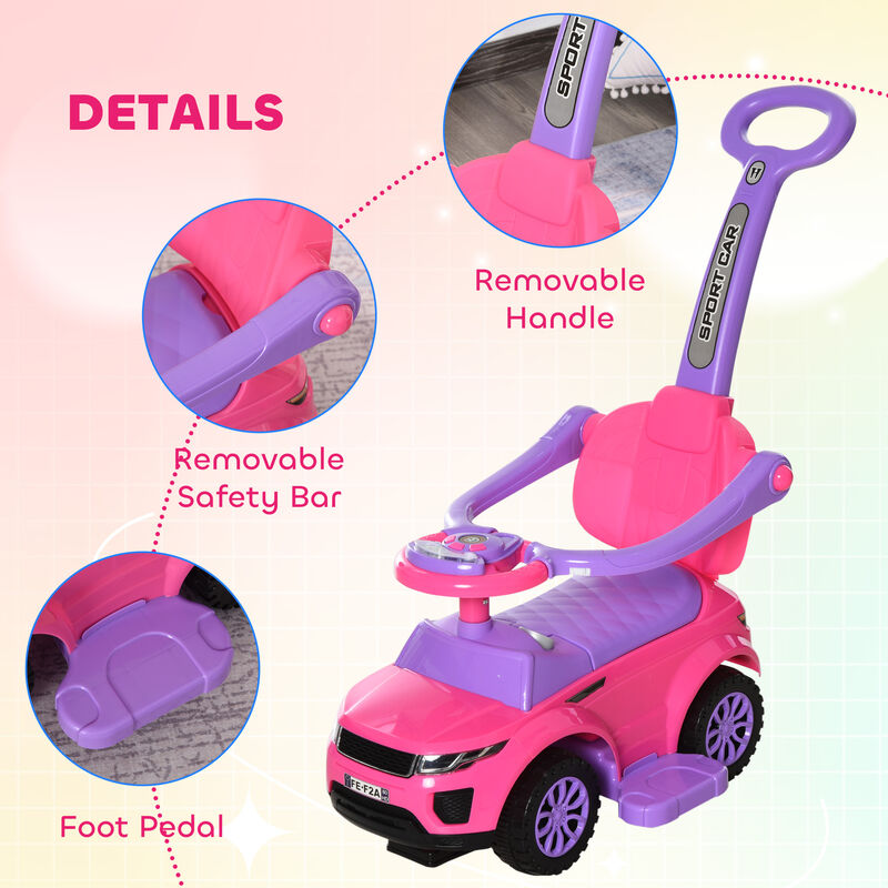 BreeBe 3 In 1 Push Cars for Toddlers Kid Ride on Push Car Stroller Sliding Car with Horn Music Light Function Secure Bar Ride on Toy image number 5
